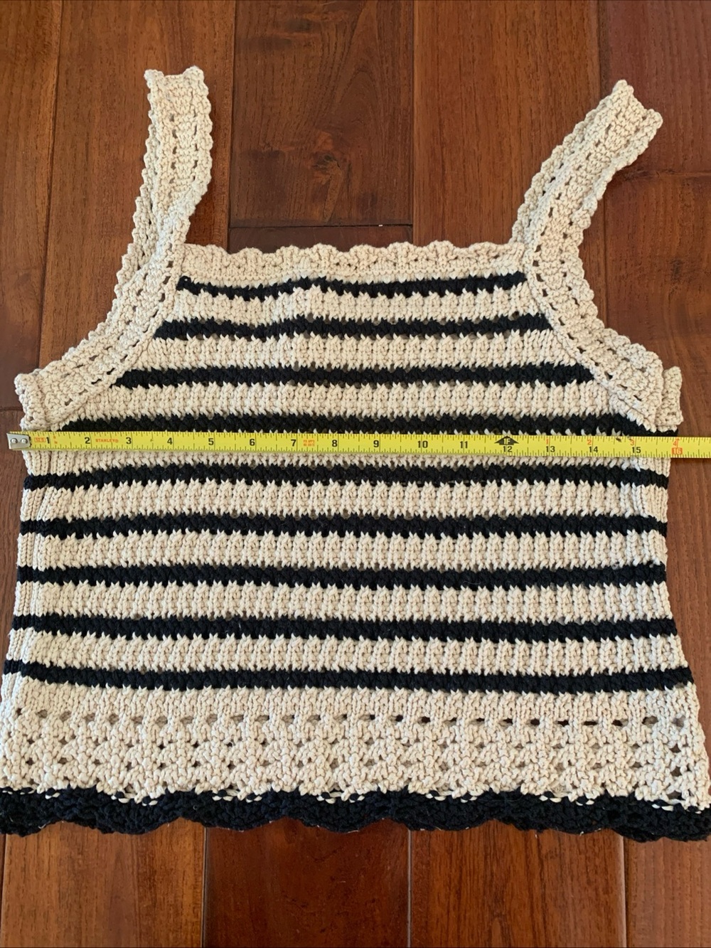 MADEWELL Sweater Tank Size M Crochet-Stitch Cotton Black Tan Cottagecore BOHO 🆕 - Picture 5 of 15